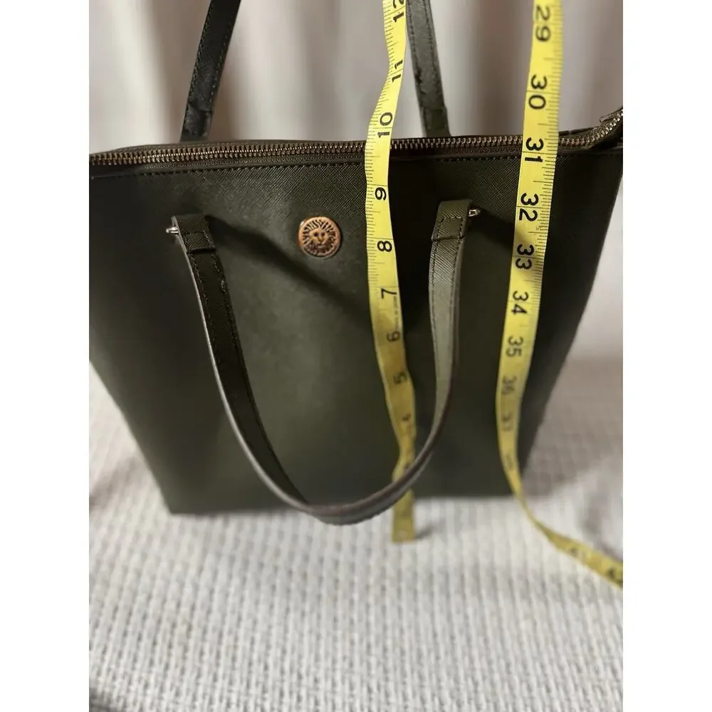 Anne Klein Signature Handbag Laine Tz Satchel Lion Logo Strap Purse Olive Green